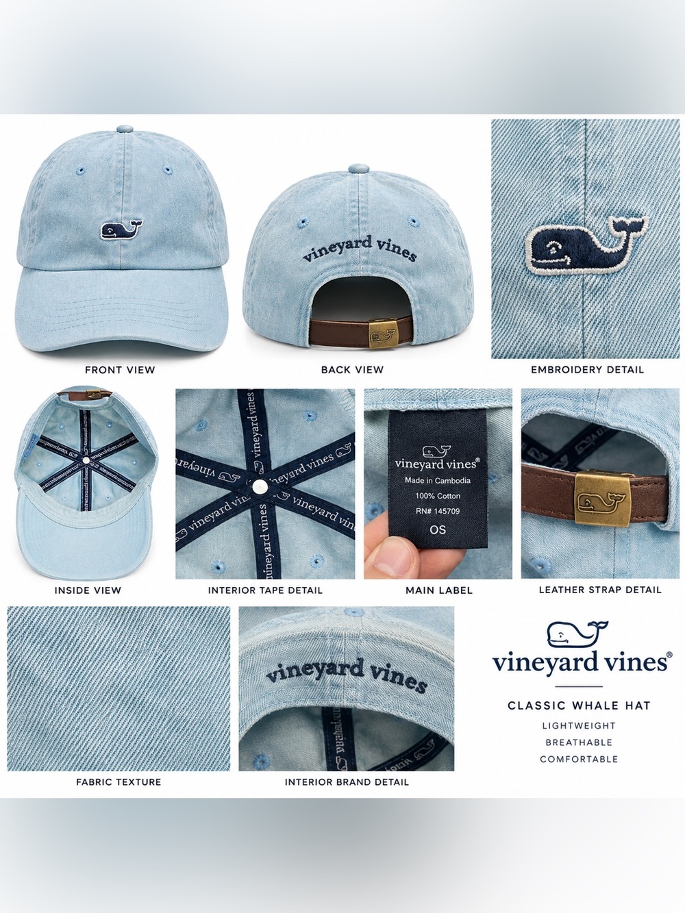 Vineyard Vines Sky Blue Denim Whale Baseball Cap